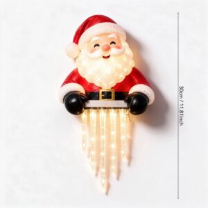 Smiling Santa Claus Led Light, Red &Amp; White Resin, Holding 5 Clear Icicle Lights. Christmas Outdoor/Indoor Decor.