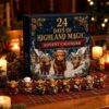Blue Cardboard &Quot;Highland Magic&Quot; Advent Calendar With 24 Collectible Highland Cow Figurines For Christmas Countdown.