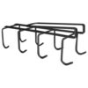 Black metal under-shelf mug holder with 8 hooks for kitchen cabinet storage.