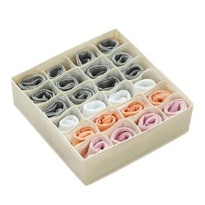 Beige fabric drawer organizer with 24 compartments, ideal for socks, underwear, or small accessories.