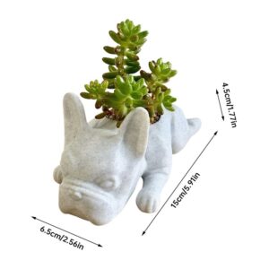 French Bulldog Planter | Cute Resin Dog Pot – Sumo Deals French Bulldog Succulent Planter, Light Grey Speckled Resin, Dog-Shaped, For Home Decor.