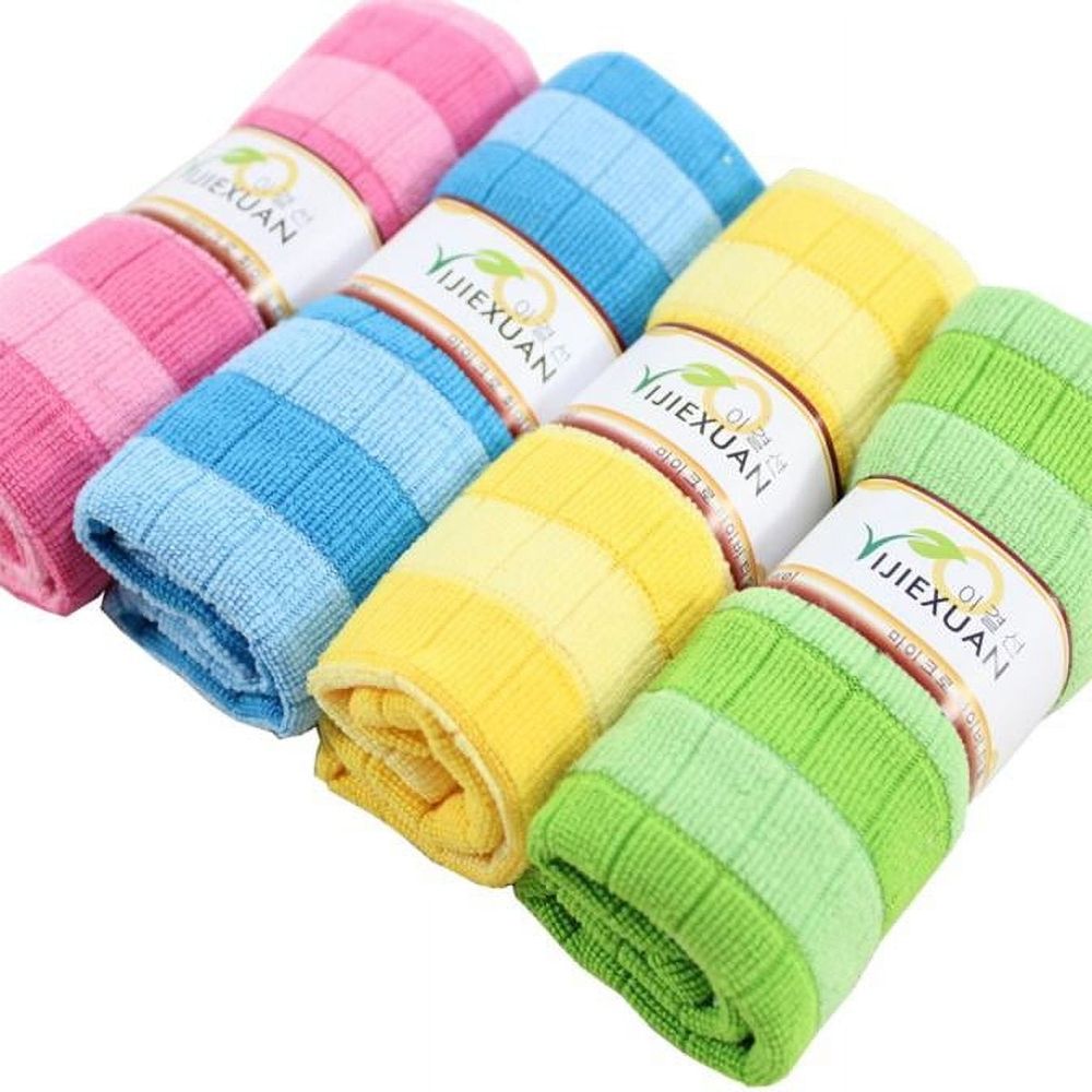 Microfiber Cleaning Cloths | 4-Pack Soft &Amp; Absorbent – Sumo Deals Set Of 4 Striped Microfiber Cleaning Cloths In Pink, Blue, Yellow, And Green, For Kitchen Or Household Use.