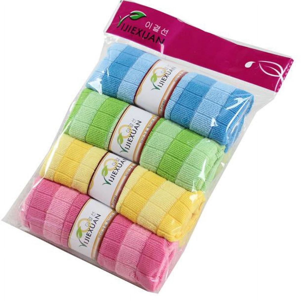 Microfiber Cleaning Cloths | 4-Pack Soft &Amp; Absorbent – Sumo Deals Pack Of 4 Yijiexuan Microfiber Cleaning Cloths, Colorful Striped (Blue, Green, Yellow, Pink) For Household Cleaning.