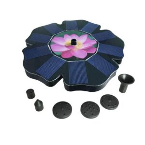 Black Solar-Powered Floating Fountain Pump With Lotus Design And Multiple Nozzles For Bird Baths/Ponds.