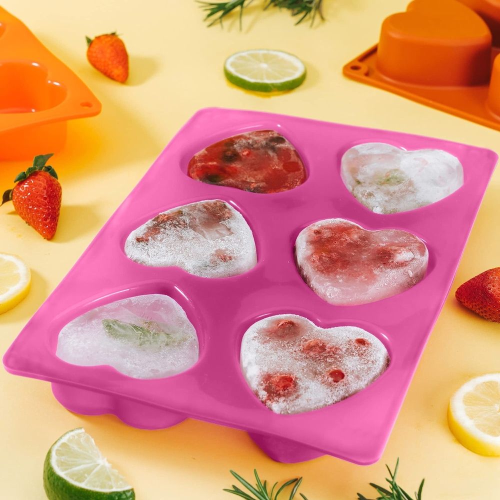 Silicone Heart Mould | 6-Cavity Baking &Amp; Chocolate – Sumo Deals Pink Silicone Heart-Shaped Ice Cube Tray With 6 Molds, Filled With Fruit-Infused Ice, For Drinks.