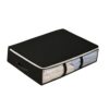 Black Fabric Under-Bed Storage Bag With Clear Window, White Trim, And Handles For Clothes/Bedding Organization.