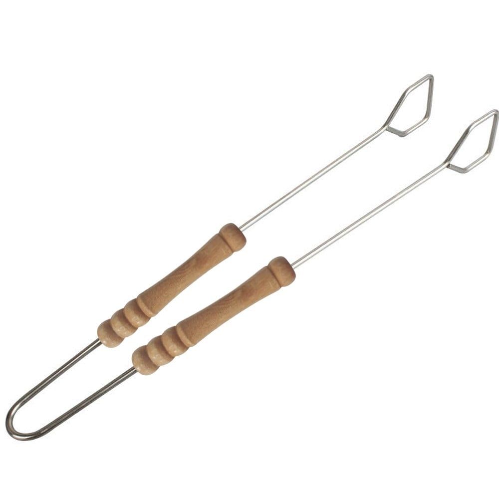 3Pc Bbq Tool Set | Stainless Steel Grilling Utensils – Sumo Deals Two Silver Metal Marshmallow Roasting Sticks With Light Brown Wooden Handles, Perfect For Camping And Bonfires.