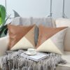 Linen Grey Mixed Leather Splicing Pillow Covers 4Pcs 45x45cm Sofa Car Cushion Shell Halloween Christ product image