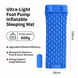 Blue Portable Inflatable Air Bed 190x60x5cm Light‑Weight Air Mattress for Camping Travel Home Offi product image