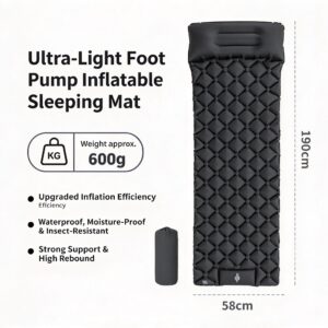 Grey Single Inflatable Air Mattress 190x60x5cm Portable Air Bed for Camping Travel Office Lunch Rest product image