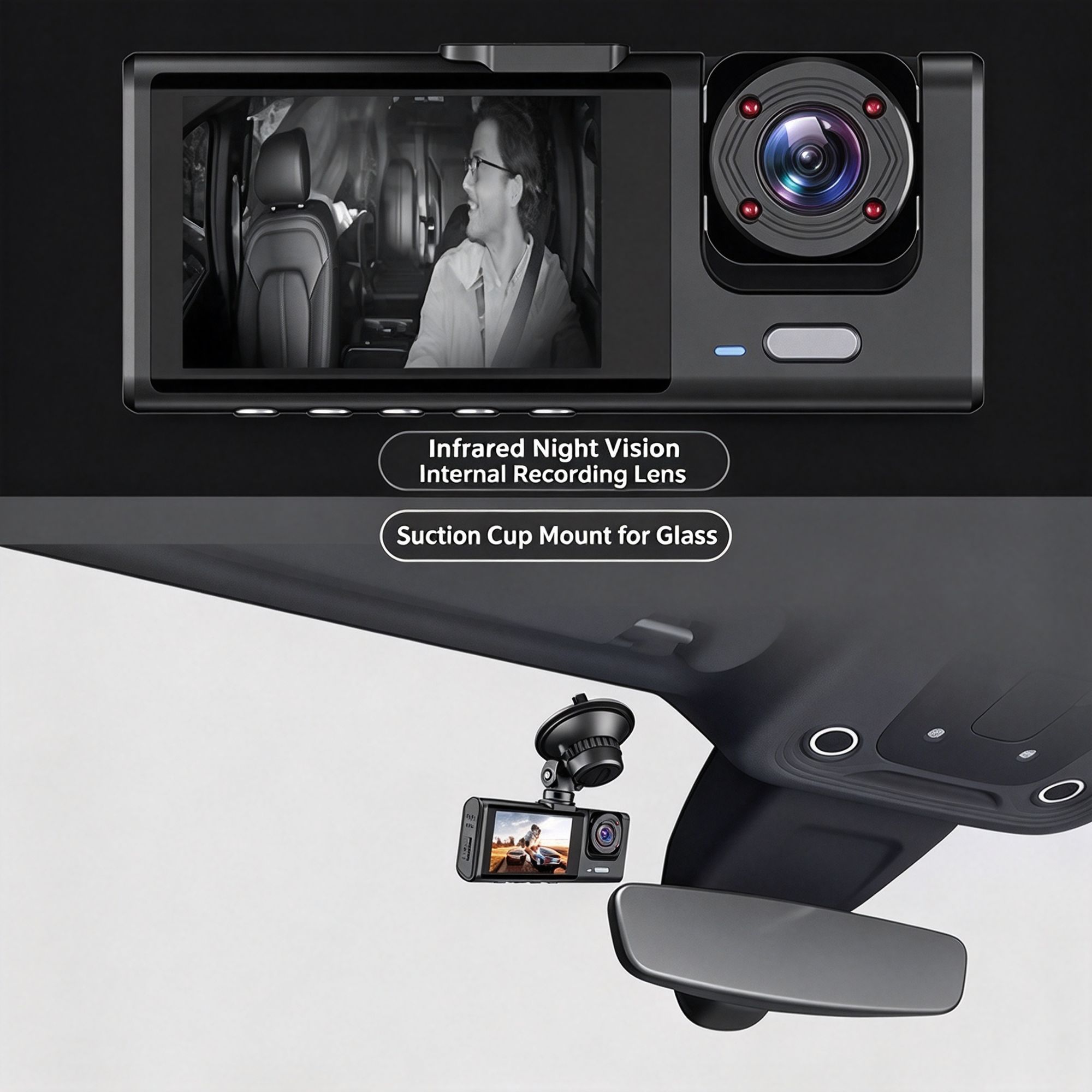 Triple-Lens Car Dvr | Front, Interior &Amp; Rear Dash Cam – Sumo Deals 2‑Inch Screen Triple‑Lens Car Dvr Front Interior Rear With 32G Memory Card Hd Night‑Vision Par Product Image