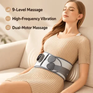 White &Amp; Gray Pu Leather Electric Back Massager Belt With Dual Motors, 9-Level Vibration For Pain Relief.