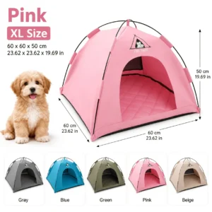 XL pink polyester pet tent with quilted mat for indoor dog/cat bed.