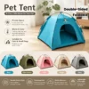 Foldable blue Oxford cloth pet tent with quilted mat for cats & small dogs, providing a cozy private space.