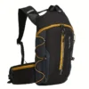 LUYISABER black and gray nylon hiking backpack with yellow zippers and bungee cords for outdoor activities.