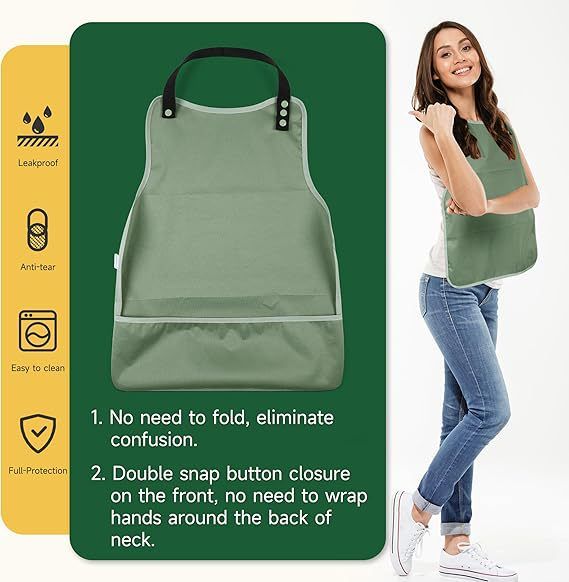Adult Waterproof Apron | Adjustable Poly-Cotton Bib – Sumo Deals Adult Waterproof Apron, Poly-Cotton Sleeveless Bib, Adjustable Front Snap, Anti-Splash Feeding Prote Product Image