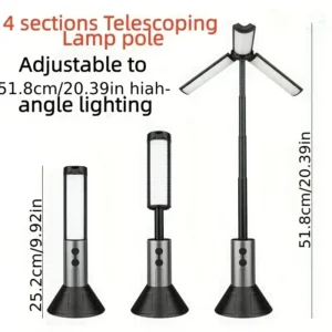 Black 4-Section Telescoping Lamp Pole, Adjustable To 51.8Cm For High-Angle Lighting.