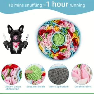 Pet Snuffle Mat Slow Feeder Bowl - Baby Blue – Sumo Deals Colorful Fabric Snuffle Mat For Dogs, With A Squeaker Ball Center And Non-Slip Bottom, For Mental Stimulation.