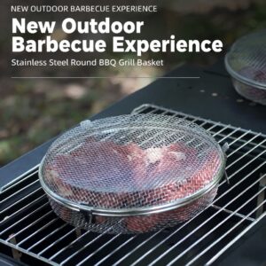 Stainless Steel Round BBQ Basket, Portable Outdoor Grill Grate, Lock-in Freshness, Single/Double-sid product image
