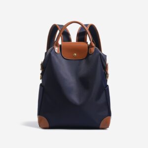 Retro Nylon Backpack: PU Leather Color-Block / Packable & Lightweight / 14-inch Laptop Compartment / product image