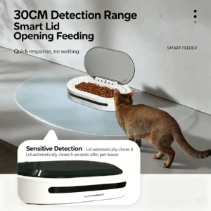 White Smart Pet Feeder With Automatic Lid, 30Cm Detection Range, For Cats And Dogs.
