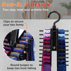 Black Plastic Non-Slip Tie Rack With 20 Clips And Round Bulges For Neat, Wrinkle-Free Tie Organization.