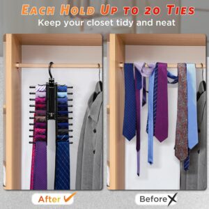 Black Plastic Tie Rack With 20 Slots, Swiveling Hook, For Organizing Ties Neatly In A Closet.