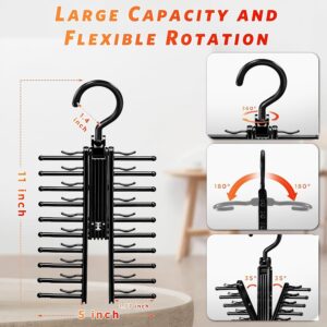 Black Plastic Rotating Tie/Belt Hanger With 20 Hooks, 11X5 Inches, For Closet Organization.