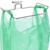 Stainless Steel Trash Bag Holder | Cabinet Door Rack – Sumo Deals Stainless Steel Over-The-Door Trash Bag Holder With A Green Plastic Bag, For Kitchen Or Bathroom Waste.