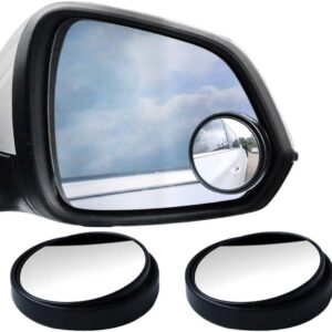 Round convex blind spot mirrors, black plastic frame, for car side mirrors to enhance visibility.