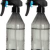2-pack plastic spray bottles, 10oz, black trigger with blue clip, smoky gray translucent body for cleaning, hair, plants