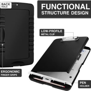 Storage Clipboard With Pen Holder | Heavy Duty Plastic – Sumo Deals Black Plastic Storage Clipboard With Low-Profile Metal Clip, Pen Holder, And Ergonomic Grips For Document Organization.