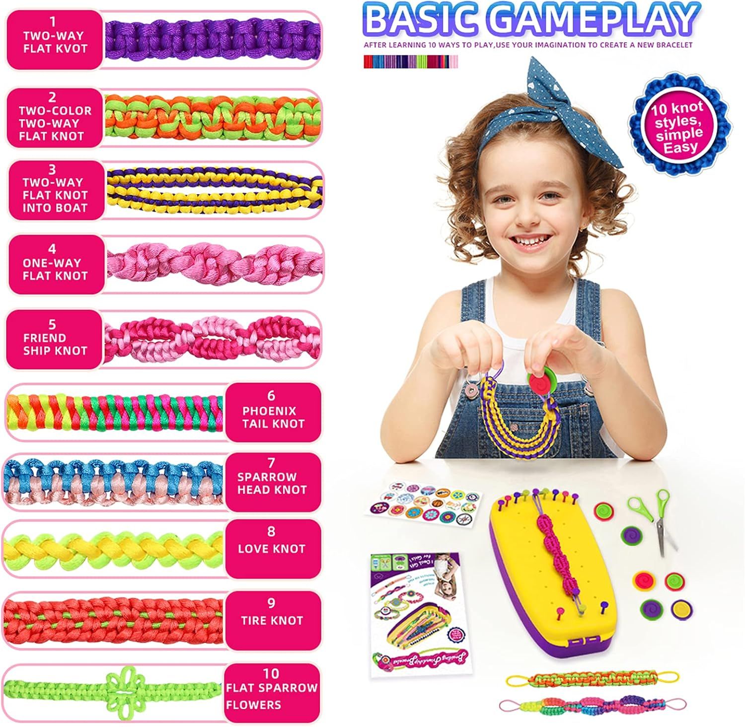Friendship Bracelet Kit For Girls 7-12 | Diy Craft Set – Sumo Deals Kids' Bracelet Making Kit With Colorful Paracord, Loom, And Accessories For Crafting 10 Knot Styles.