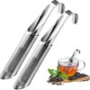 Set of 2 stainless steel tea infusers with hook handles, perforated cylindrical design for loose leaf tea.