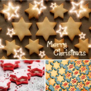 5-Piece Star Cookie Cutter Set | Stainless Steel – Sumo Deals Collage Of Star-Shaped Christmas Cookies: Golden Sugar Cookies With Sparklers, Red Velvet Cream Cheese, And Striped.