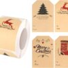 Kraft paper Christmas gift tags roll with various festive designs for holiday present labeling.