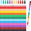 Stackable crayon pens, plastic, multi-color, for kids' drawing and art projects.