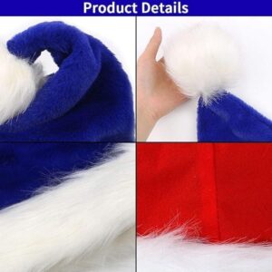 Blue Plush Santa Hat With White Faux Fur Trim And Pom-Pom, Perfect For Christmas Parties And Festive Events.