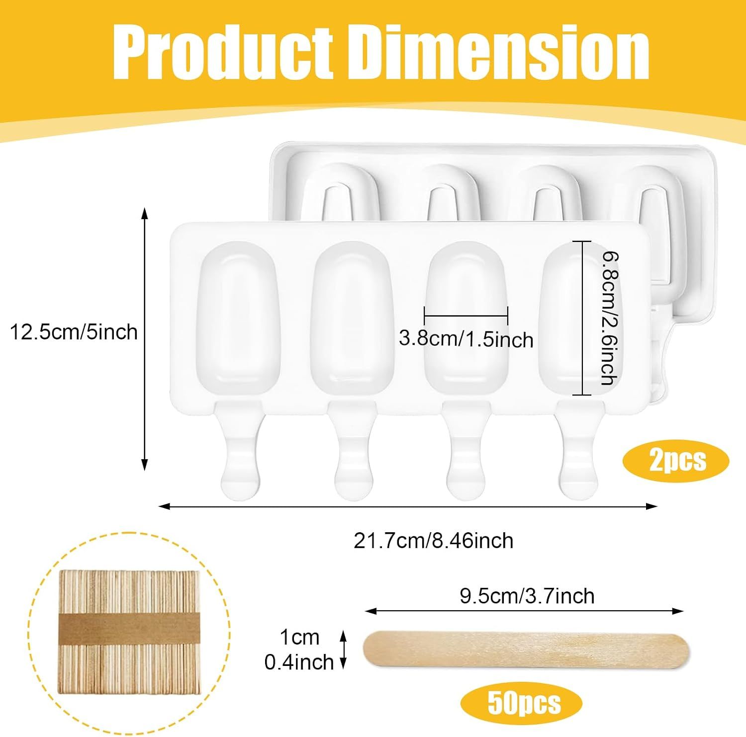 2 Pcs Silicone Popsicle Molds For Diy Ice Pops – Sumo Deals White Silicone Popsicle Molds (2Pcs) With 4 Cavities Each, And 50 Wooden Popsicle Sticks For Diy Ice Cream.
