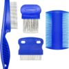Blue plastic and metal lice comb set for head lice removal.