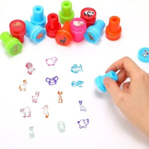 Animal Stamps For Kids | 26-Piece Self-Inking Set – Sumo Deals Colorful Plastic Animal Stampers For Kids' Crafts And Learning, Featuring Various Animal Designs.