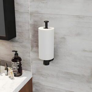 Black Wall Mount Paper Towel Holder | Stainless Steel – Sumo Deals Wall-Mounted Matte Black Metal Toilet Paper Holder With A Vertical Bar, For Modern Bathroom Storage.