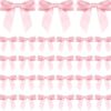 Pink satin ribbon bows, pre-tied for crafts, gift wrapping, party decor, and baby showers.