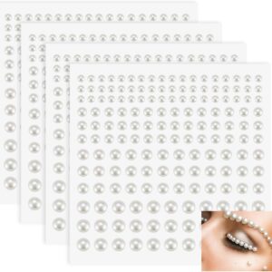 4 sheets of self-adhesive half-round flatback pearl stickers, ivory white, various sizes for crafts & face decor.