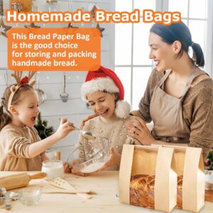 Two Brown Kraft Paper Bread Bags With Clear Windows, Perfect For Storing And Packing Homemade Bread.
