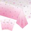 Pink ombre snowflake plastic tablecloth & napkins for winter wonderland party decor.