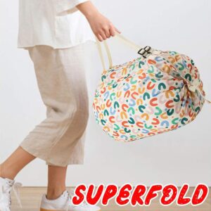 Foldable Shopping Bag | Large Nylon Grocery Duffel – Sumo Deals Colorful Patterned Polyester Laundry Bag With Adjustable Straps, Carried By Hand For Easy Transport.