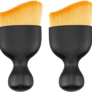 2x flat top kabuki foundation brushes with dense orange synthetic bristles & black ergonomic plastic handle for makeup b
