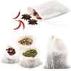 Reusable white cotton muslin drawstring bags for spices, herbs, tea, coffee, or nuts.