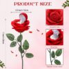 Red artificial rose flower with ring box, 11-inch stem, for proposals, gifts, or decor.